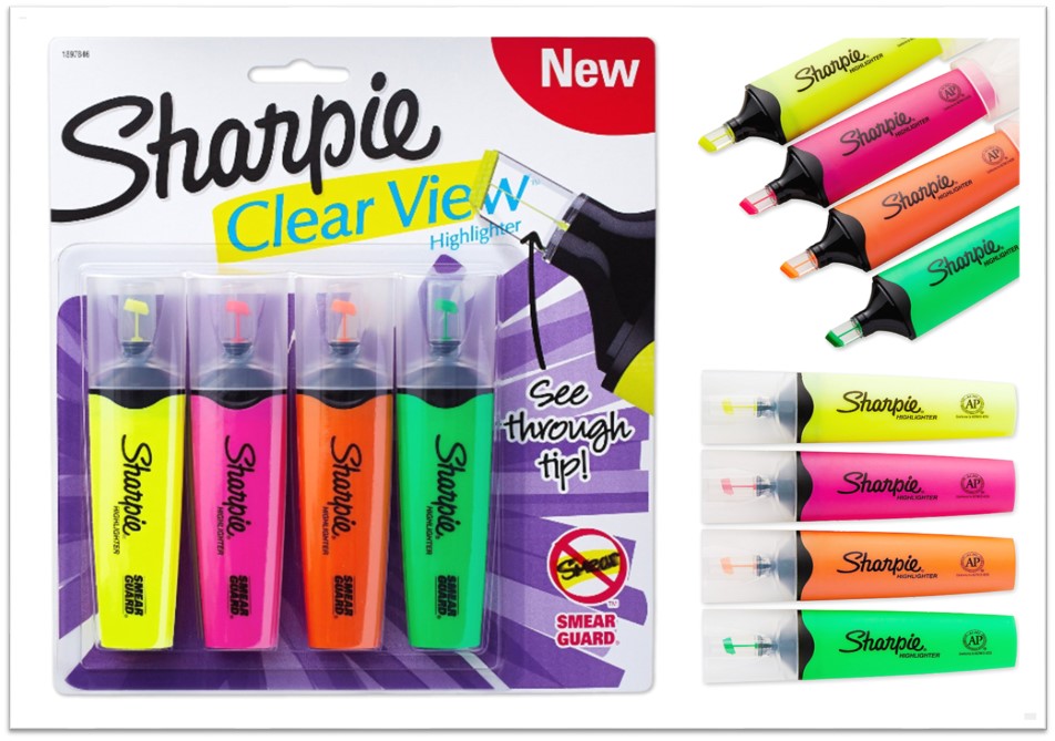 Sharpie Clear View Highlighters, Chisel Tip, Assorted Colors, 4